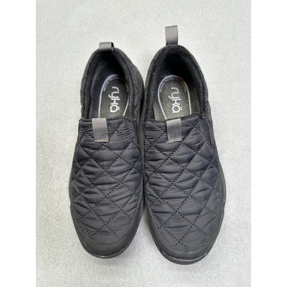 Ryka Eva Knit Black Quilted Water Repellent Slip On Sneakers Womens 7.5M Comfort